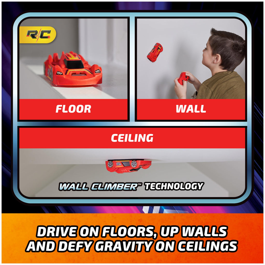 Air Hogs Zero Gravity Racing Wall Climber RC Car | Drives on Walls, Floors & Ceilings, Easy to Use Remote, USB-C Rechargeable, RC Car Toy Gifts for Kids Ages 4+