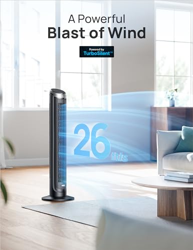 DREO Tower Fan for Bedroom, 90° Oscillating Fans that Blow Cold Air | 26 ft/s Powerful Airflow, 28dB Quiet Fan, 5 Speeds, 4 Cooling Modes, 12H Timer, 40" Standing Floor Fan for Home Office