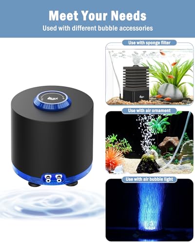 AQQA Aquarium Air Pump, 3W Powerful Dual Outlet Adjustable Oxygen Aerator