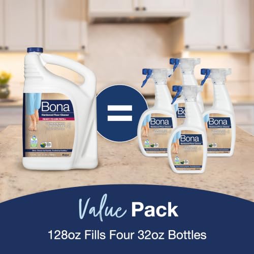 Bona Hardwood Floor Cleaner Refill - 128 fl oz - Unscented | Refill for Bona Spray Mops and Spray Bottles - Residue-Free Floor Cleaning Solution for Wood Floors