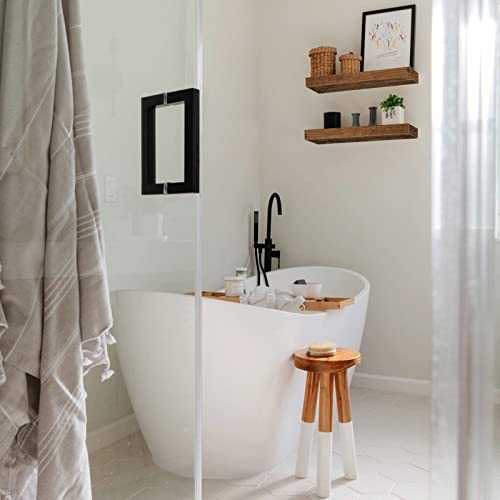 QEEIG Bathroom Floating Shelves for Wall (Brown, Set of 2, 15.7") | 16 inch Small Shelf Over Toilet for Farmhouse Home Decor, Rustic Plant Display, Towels Organizer (008-40BN)