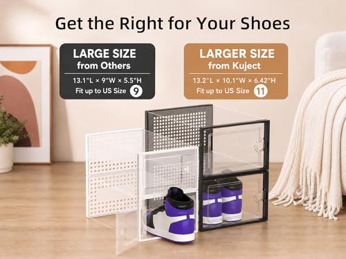 Kuject X-Large Shoe Storage Boxes 12 Pack, Clear Stackable Shoe Organizer | Drop-Front Space-Saving Shoe Cases for Closet, Entryway & Under-Bed Storage, Family Organizer,Black