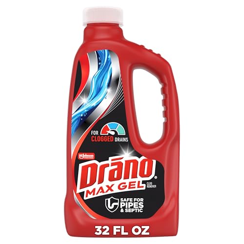 Drano Max Gel Drain Clog Remover & Cleaner, Safe for All Pipes/Septic, 32oz | Works on Tough Hair, Grease, Soap & Food Clogs, Cuts Through Standing Water, Protects Against Pipe Corrosion, Kitchen & Bath