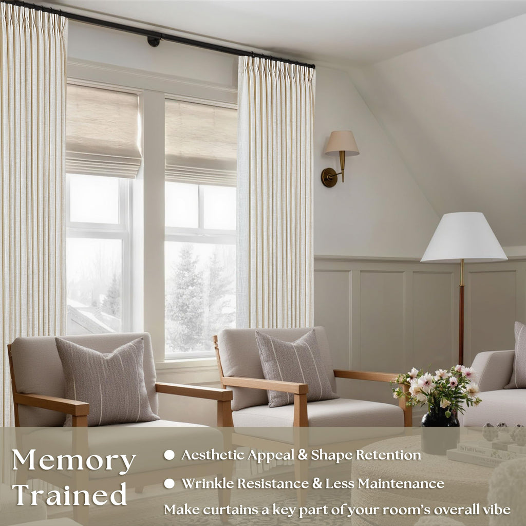 TWODRAPES Natural Pinch Pleated Linen Semi Sheer 84 Inch Curtains 2 Panels | Pinch Pleat Hooks Rings, Back Tab, Cream Ivory Birch, Boho Neutral, Textured Linen, Window Curtain for Living Room Bedroom
