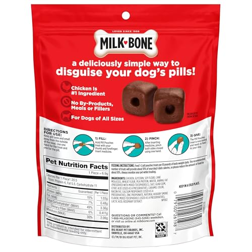 Milk-Bone Pill Pouches, Hickory Smoked Bacon Flavor, 30 Pill Pouches | 7.4-oz. bag, disguise your dog’s pills, fits most capsules and tablets