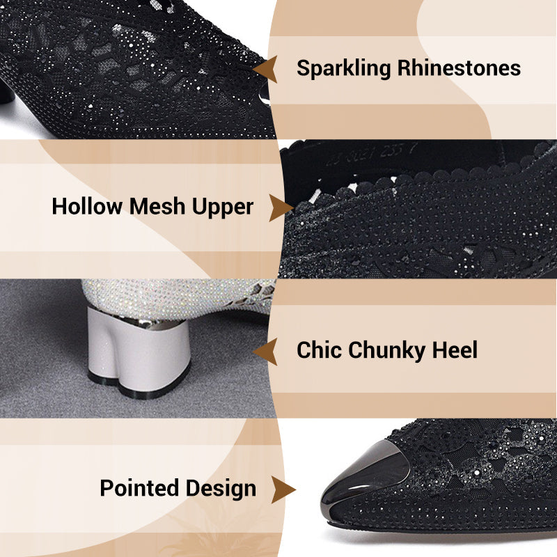 💥HOT SALE 50% OFF✨Hollow mesh sandals with rhinestone and chunky heel
