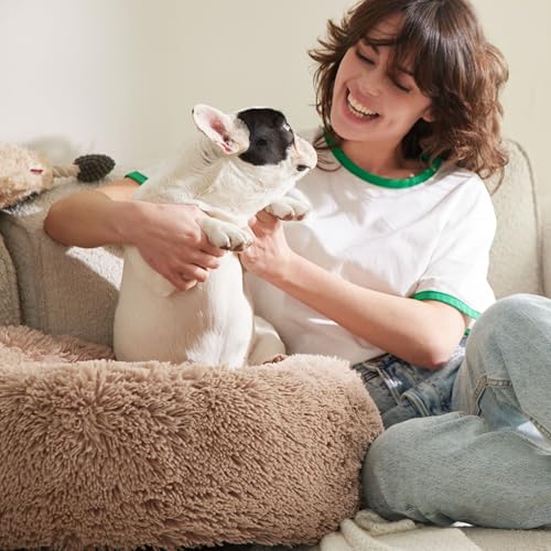 Bedsure Calming Dog Bed Medium Size Dog Donut Washable Pet Bed,30ins Camel | Oprah Daily Sleep Award,Fluffy Faux Fur Round Cuddler,Anti-Slip Bottom,Anti-Anxiety,Deep Sleep for Pets Up to 45 Lbs