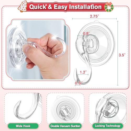 VIS'V Suction Wreath Hanger with Wipes, 22 Lb Capacity, Large, Clear, 2 Pcs | Heavy Duty, Removable and Reusable, Invisible Design, Locking Technology, Dual Vacuum Suction, Fit for Smooth Flat Surfaces