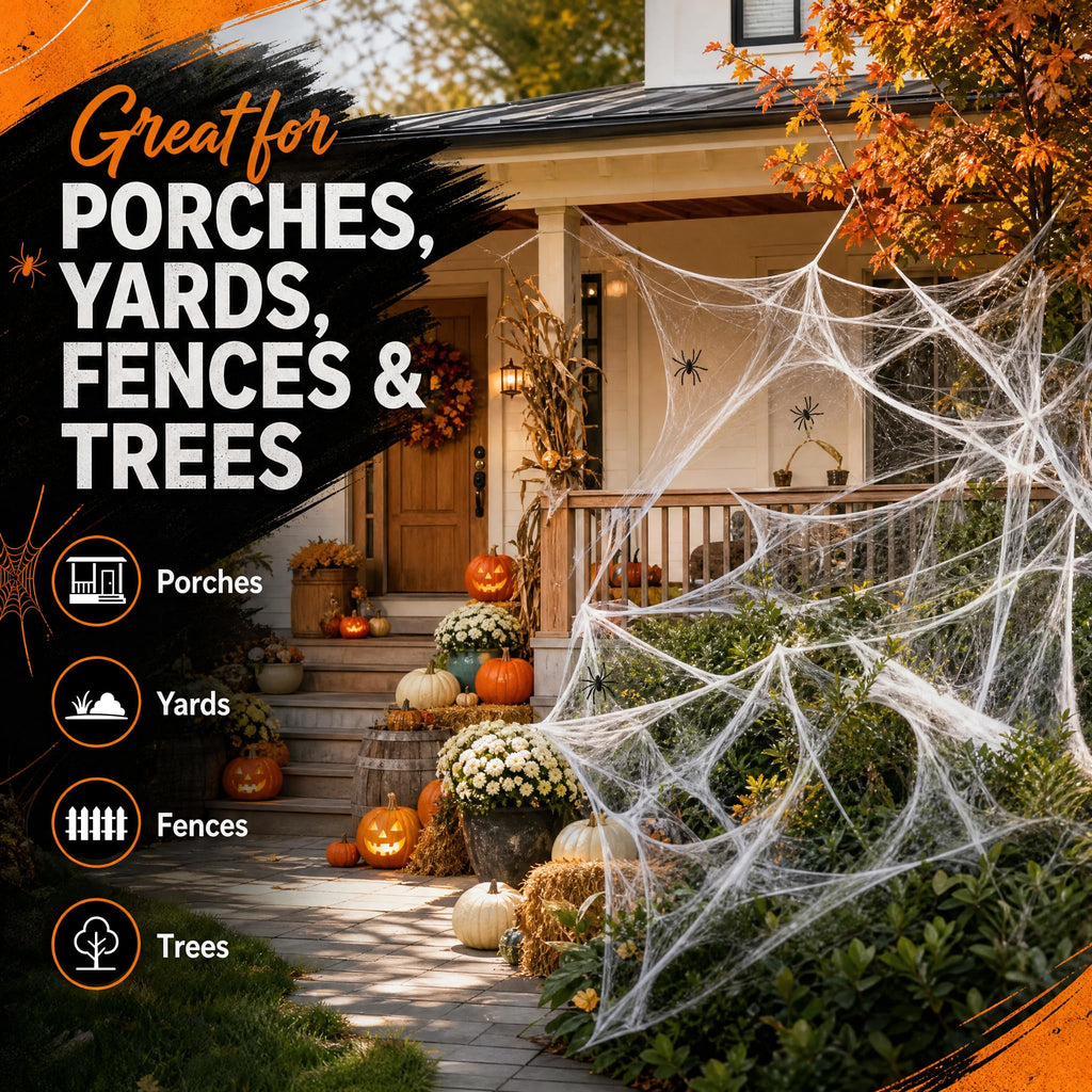 Land Guard 200 sqft Spider Web, Bonus with 10 Artificial Spiders, Fabric Spider Webbing, Cobweb Halloween Decor for Indoor and Outdoor Party Supplies