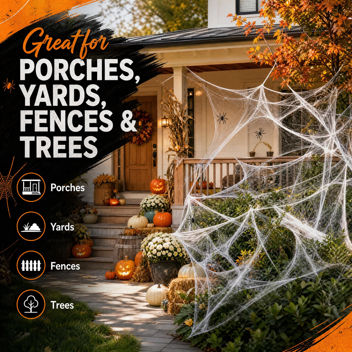 Land Guard 200 sqft Spider Web, Bonus with 10 Artificial Spiders, Fabric Spider Webbing, Cobweb Halloween Decor for Indoor and Outdoor Party Supplies