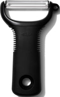 OXO Good Grips Y Peeler | Rubber non-slip handle cushions hands to reduce fatigue during repetitive prep tasks, features an integrated eye cutter