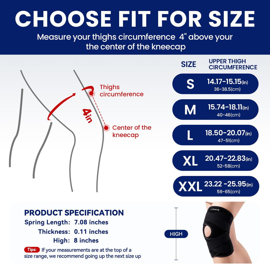 JOMVD Knee Brace for Knee Pain, Meniscus Tear, Adjustable Knee Support with Side Spring Stabilizers for Meniscus Tear, ACL, Arthritis, Knee Pain Relief, Women and Men, Large,Black