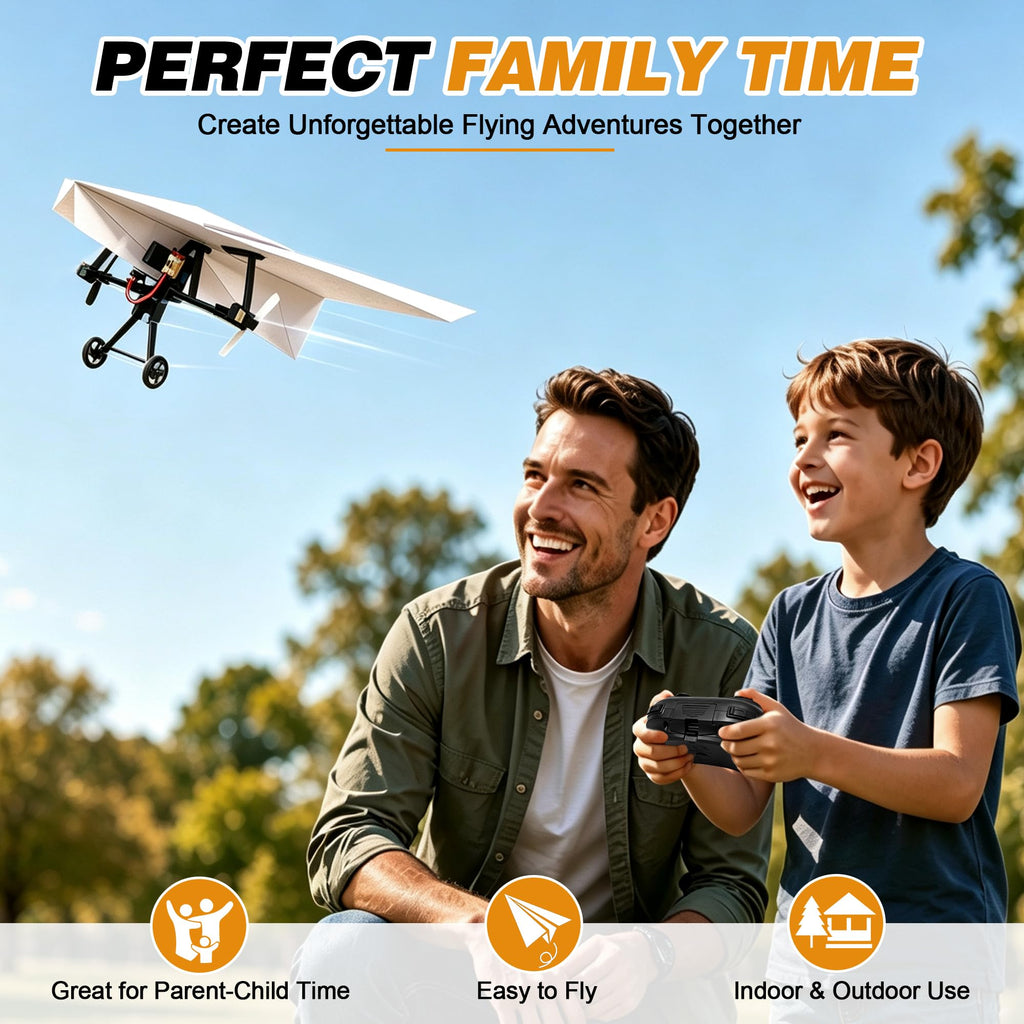 Virellia 1-Pcs DIY RC Paper Airplane Kit for Hobbyists, Pilots & Beginners | DIY Remote Control Airplane Kit for Kids Adults, Easy to Fly with Gyro Stabilizer, Dual Propellers, Lightweight, Foldable