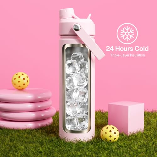 ENCOOL Insulated Water Bottle with Straw Stainless Steel Water Bottle, Leak-Proof, BPA-Free, Double Wall Vacuum Keeps Cold for 24 Hours for Sports, Travel, School (26 oz, Cotton Candy)