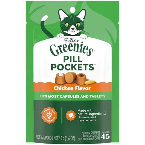 Greenies Feline Pill Pockets Soft Cat Treats, Chicken Flavor, 45 Count | #1 vet-recommended, moldable pocket hides pills, no artificial flavors or preservatives, real ingredients