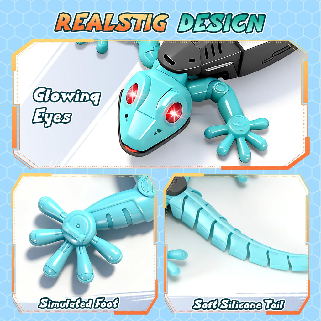KETIEE RC Wall Crawler Gecko: Wall Climbing Gecko Toy for Kids | Remote Control Climbing Lizard with Led Glow Eyes,Rechargeable Floor Ceiling Crawling Robot Prank Toy,Gift for Boy Girl 3+Yrs