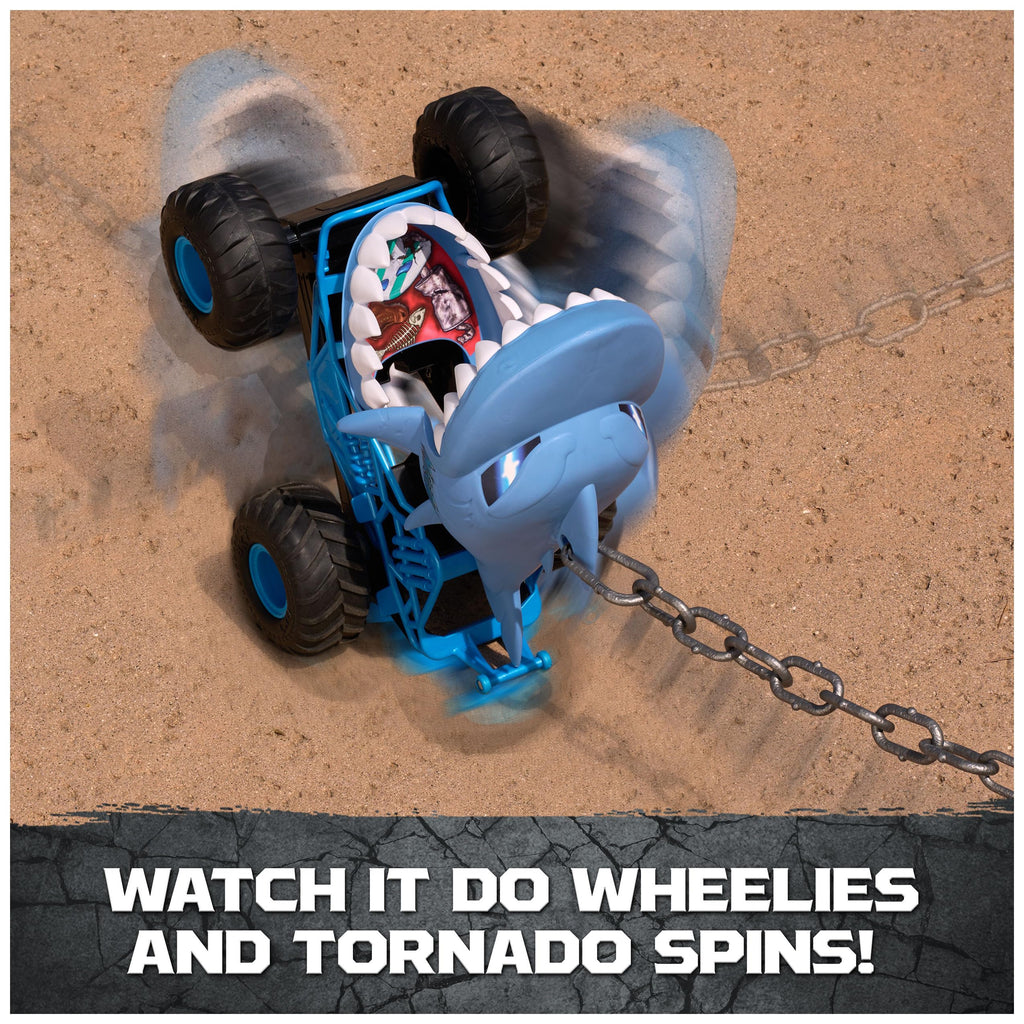 Monster Jam Chomping Megalodon RC Toy Monster Truck, 1:15 Scale | Remote Control Truck Toy, Chomping Action with Wheelies & Spins, Easy to Use Remote, Pretend Play Gifts for Kids Ages 4+