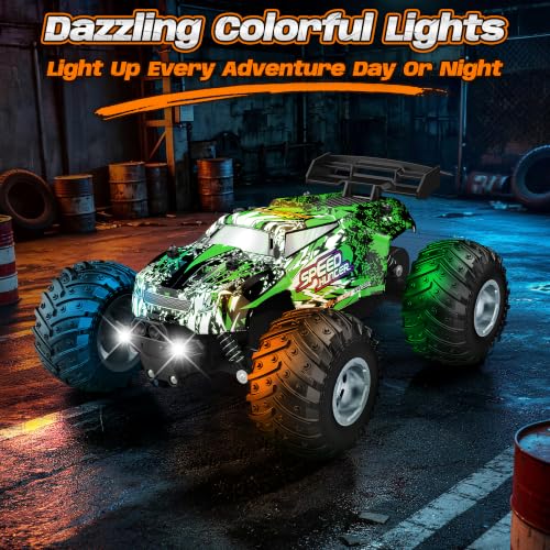 Remote Control Car All-Terrain 1:18 Rc Car with LED Lights 2 Batteries | 2WD Rc Truck, 50Min Play, 2.4GHz, 20KM/H Sturdy Off Road Remote Control Truck Toys for Boys Girls, Christmas Birthday Gift
