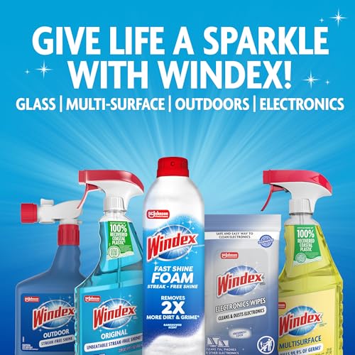 Windex Glass & Window Cleaner Spray Bottle, Original, 23 oz | Streak-Free Shine, Removes Dirt, Smudges & Fingerprints from Glass Tabletops, Windows, Mirrors, Shower Doors & More