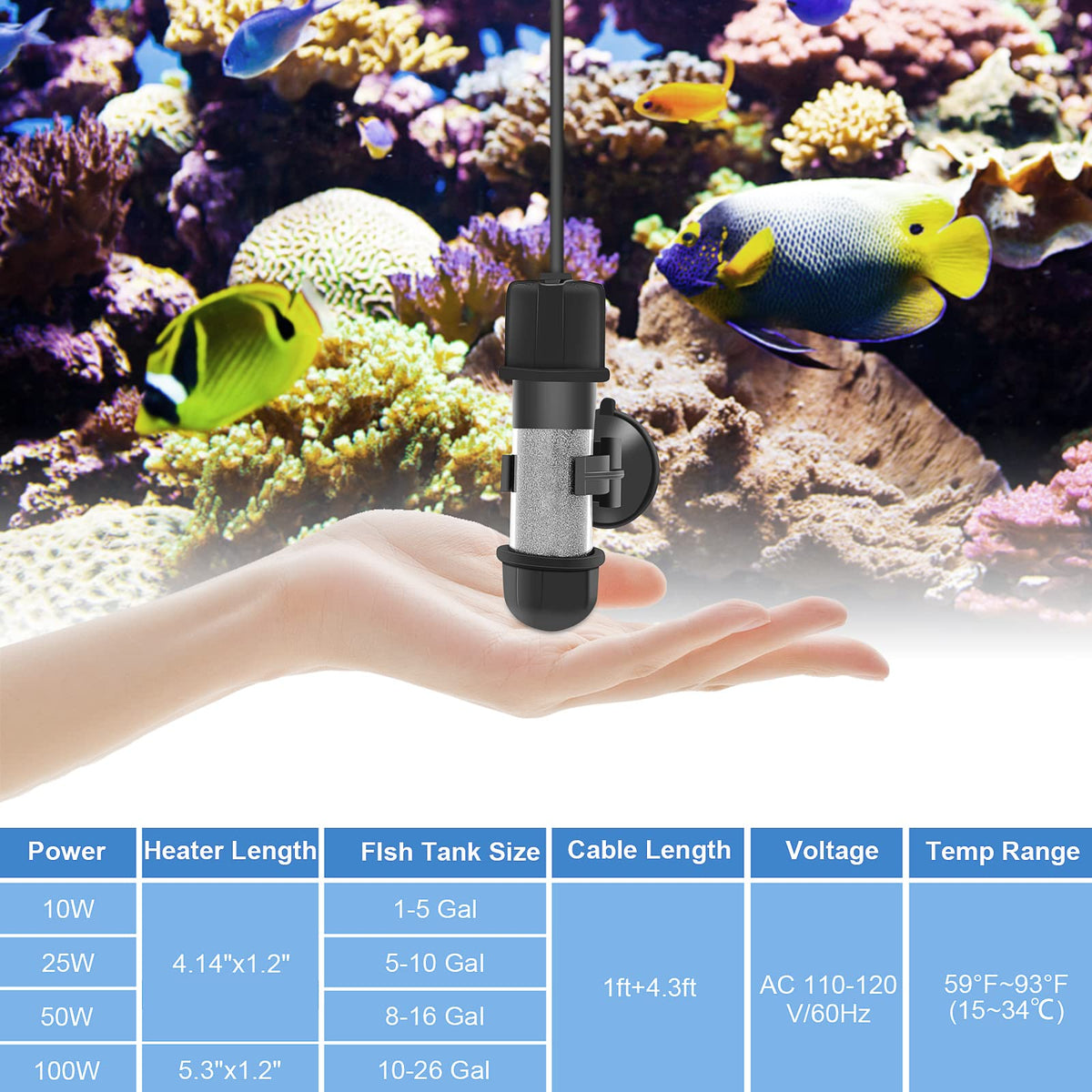 hygger Small Aquarium Betta Heater, Submersible Fish Tank Heater 10W/25W/50W/100W with LED Digital Display, Suitable for Marine Saltwater and Freshwater up to 5/10/16/26 Gallon