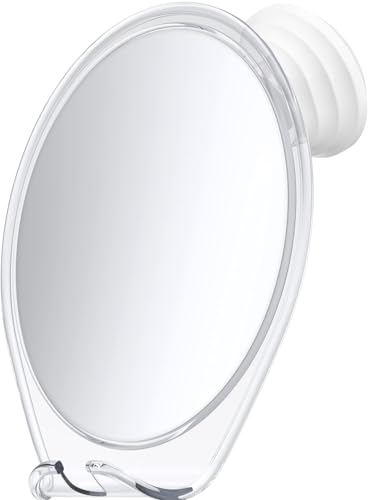 HONEYBULL Fogless Shower Mirror for Shaving with Suction Mount, White | Shatterproof Acrylic Bathroom Accessory With 360 Swivel & Built-in Razor Hook, Clear Reflection in Steam & No-Drill Setup