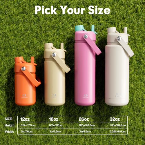 ENCOOL Insulated Water Bottle with Straw Stainless Steel Water Bottle, Leak-Proof, BPA-Free, Double Wall Vacuum Keeps Cold for 24 Hours for Sports, Travel, School (26 oz, Cotton Candy)