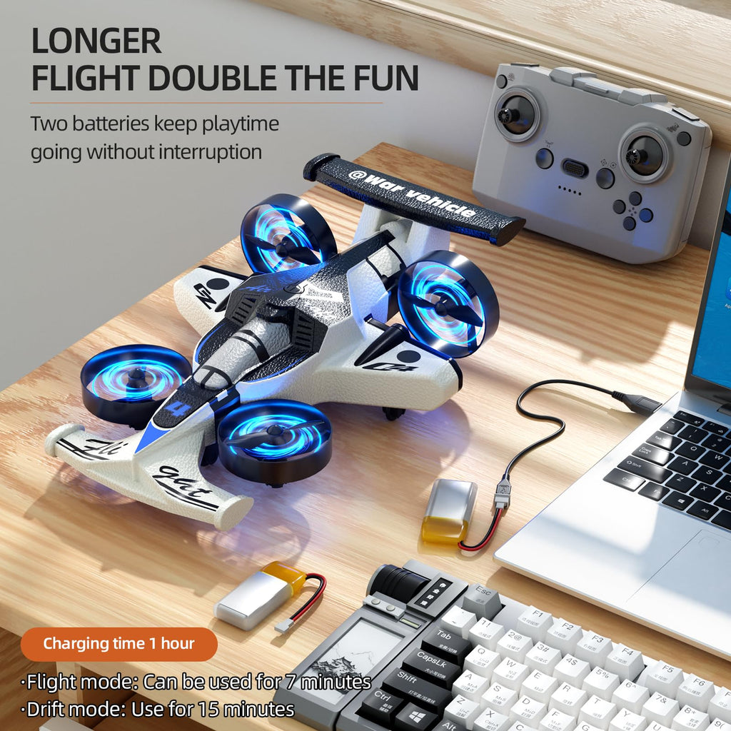 Remote Control Airplane Car Toys for Kids Ages 4-6-8-10-12, 2-In-1 Foam RC Plane Car Jet Mini Drone, Racing Car Stunt Plane Toys for Kids Boys Beginners 4 5 6 7 8 9 10 Year Olds Indoor Outdoor Playing