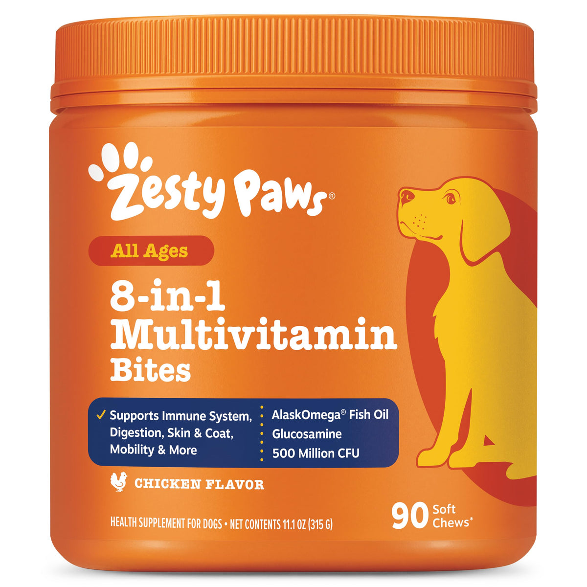 Zesty Paws Dog Vitamins - Dog Multivitamin Chews, Chicken, 90 Ct | Dog Vitamins and Supplements for Hip & Joints, Skin & Coat, Omega 3 Fish Oil for Dogs