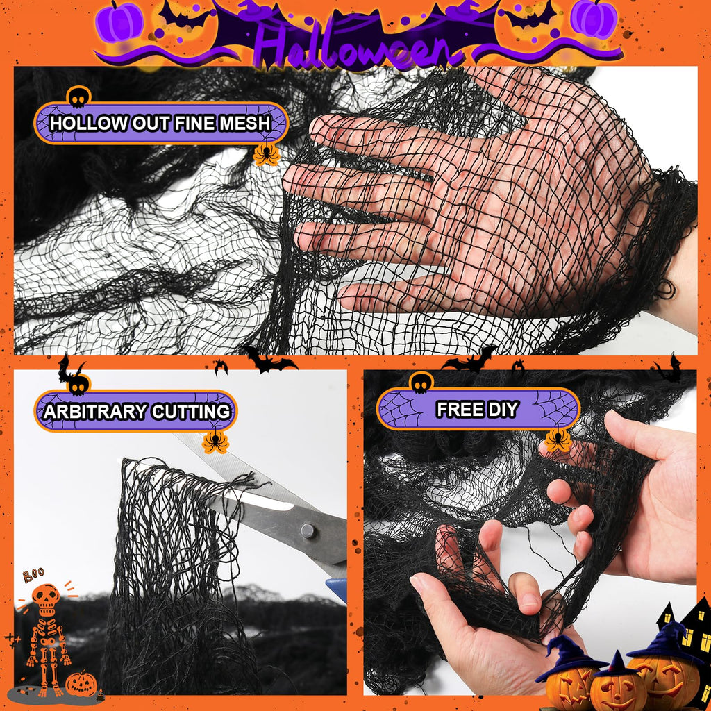 Land Guard Halloween Creepy Cloth Black 200 × 40 Inch Gauze Fabic | Gothic Halloween Decorations for Indoor Outdoor Haunted House Party, Easy to Hang, Cut at Will, Photo Backdrop