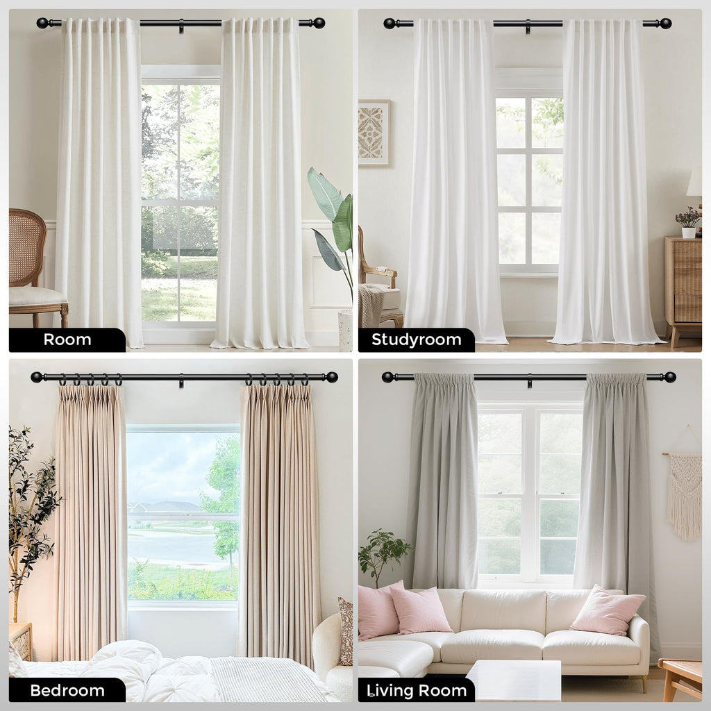 Wolistsa Curtain Rods 36-91 Inch, Black 1 Inch Adjustable Heavy Duty Curtain Rods for Windows, Decorative Modern Window Treatment Rod, Telescopic Splicing Metal Drapery Pole, Easy Installation