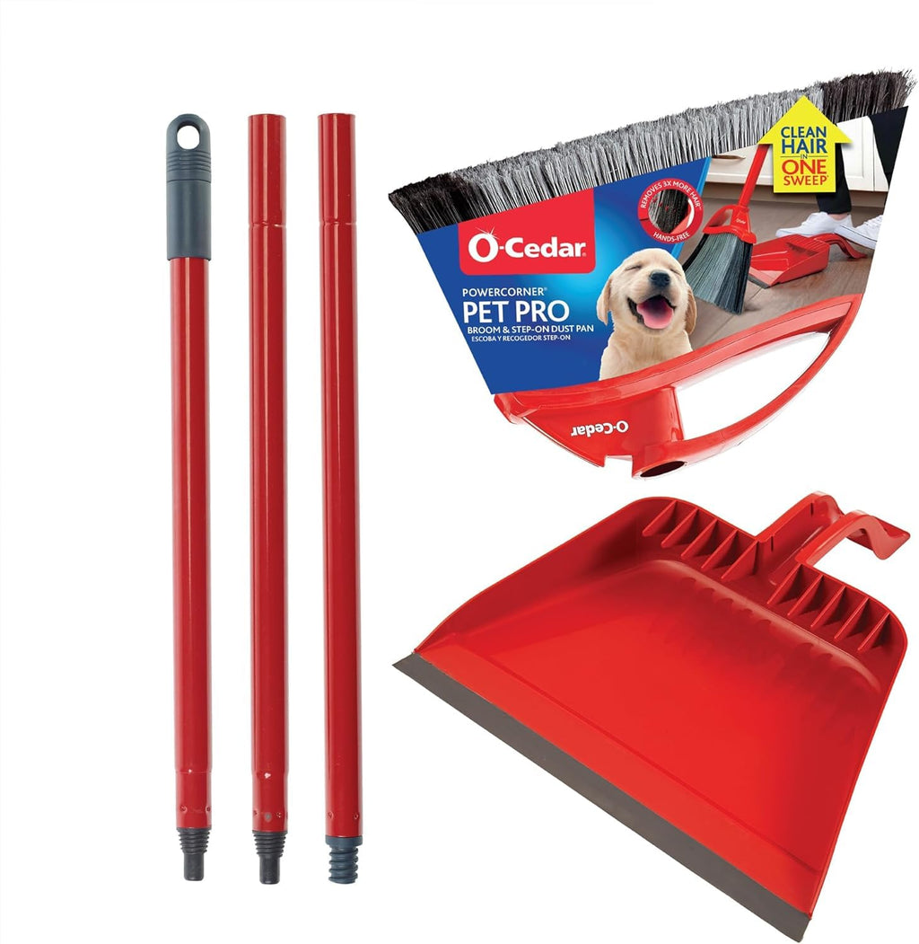 O-Cedar Pet Pro Broom with Step-On Dustpan | Removes Over 99% of Dust & Dirt in One Sweep | Removes 3X More Pet Hair | Quiet Cleaning Tool for Cat and Dog Owners