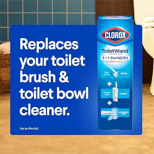 Clorox ToiletWand Toilet Cleaning Kit, 1 Starter Kit with 16 Refill Heads | 3-in-1 Starter Kit with Toilet Brush Wand, Storage Caddy and Disposable Refill Heads, Kills 99.9 Percent of Germs