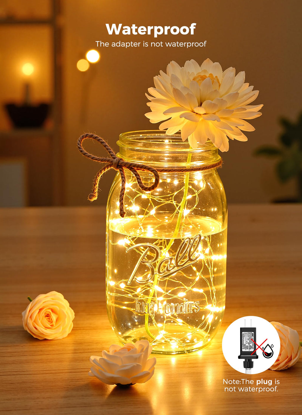 Minetom Fairy Lights Plug in, 33Ft 100LEDs String Lights for Bedroom | Adaptor Included, Waterproof Silver Wire Led Lights for Wedding Patio Indoor Outdoor Christmas Decorations, Warm White