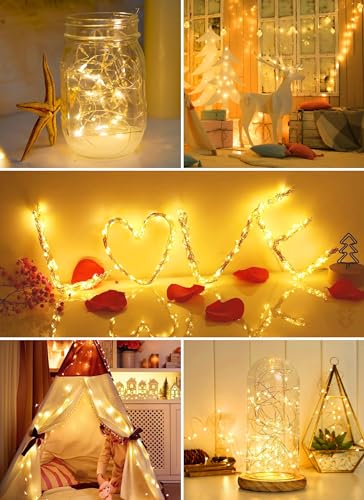 Minetom 6 Pack Battery Operated LED Fairy Lights for Christmas Decor | 20 LED Bulbs, Flexible Silver Wire, Waterproof, Lovely for DIY Crafts Wedding Table Centerpieces Decoration