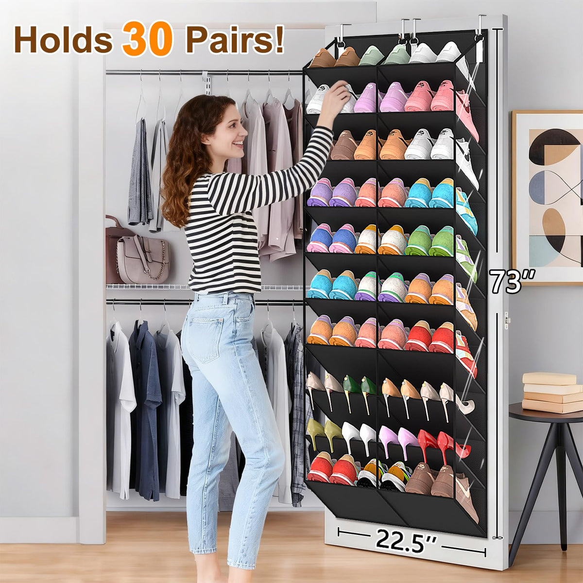 UVIAHOMI 20-30 Pairs Over the Door Shoe Organizer, 10-Tier Door Shoes Rack