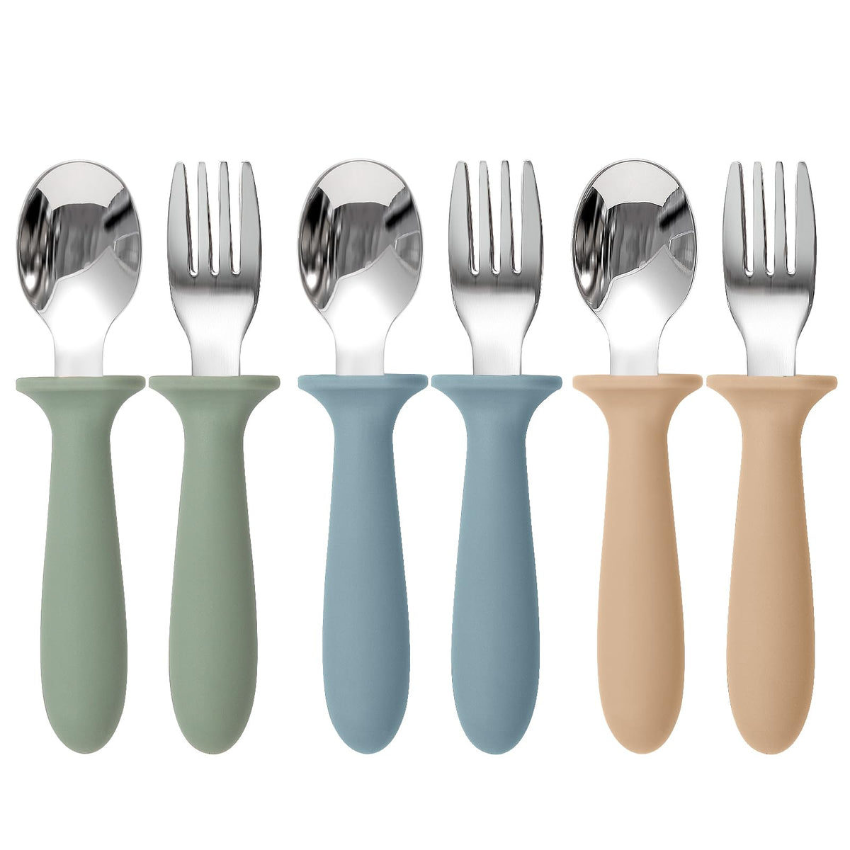 Eascrozn Toddler Utensils, 6 Pack Children Safe Forks and Spoons Set | kids Silverware Set with Silicone Handle, 18/8 Stainless Steel, BPA Free, Dishwasher Safe