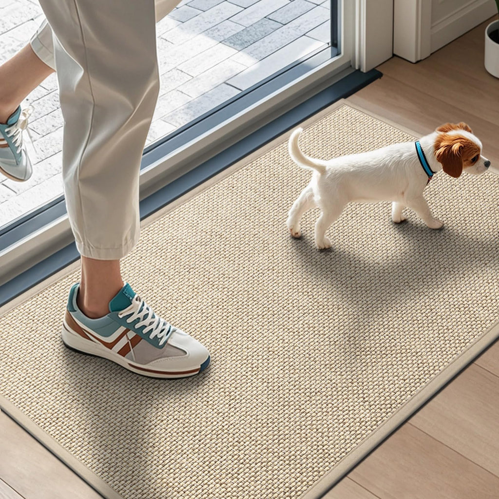 LEKEEPGO Door Mat 17"x29", Non Slip Washable Indoor Door Mat, Khaki | Rubber Backing Door Mat Indoor Entrance, Absorbent Low-Profile Doormat Front Entry Entryway Resist Dirt Welcome Floor Mats
