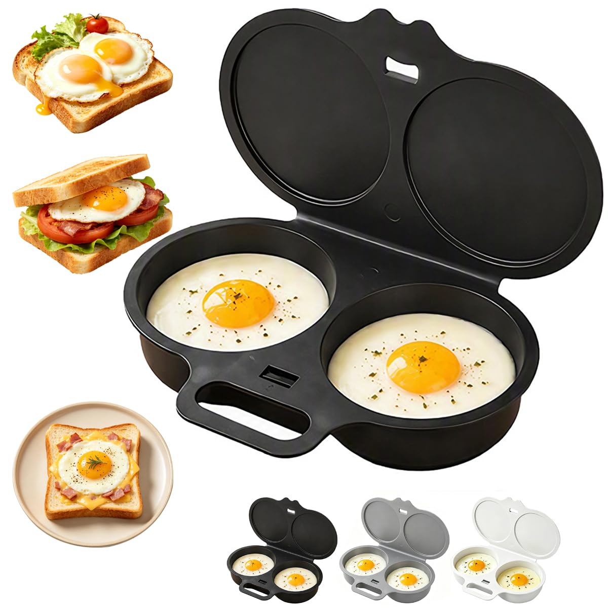 Microwave Egg Poacher with Lid & Handle, Dual Cavity Microwave Egg Poacher | 2027 New Microwave Egg Cooker for 2 Eggs, Quick-Heat Microwave Egg Poacher, Reusable Poached Egg Maker Kitchen Gadget