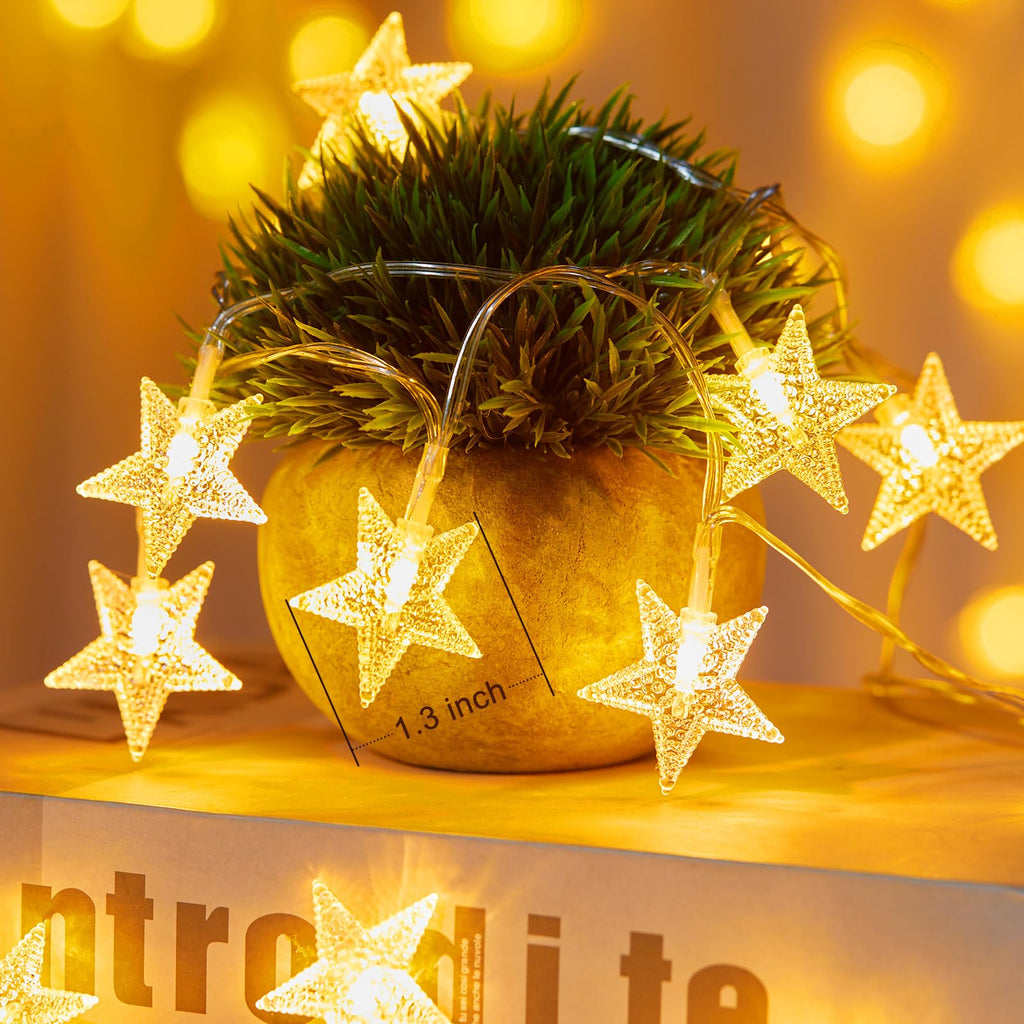 Minetom 50 LED Star String Lights, 17ft Fairy Lights Battery Operated | Star Lights with Timer, Waterproof for Indoor Outdoor Bedroom Tent Loft Bed Patio Party Wedding Christmas Decor, Warm White