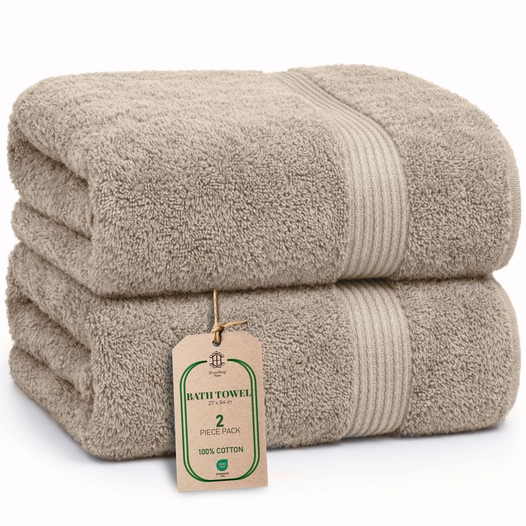 HomeBurg Luxe 2-Piece Bath Towel Set – Large Soft Cotton Towels, Absorbent, Durable & Skin-Friendly, Machine Washable, 65 x 137 cm, Sand/Beige