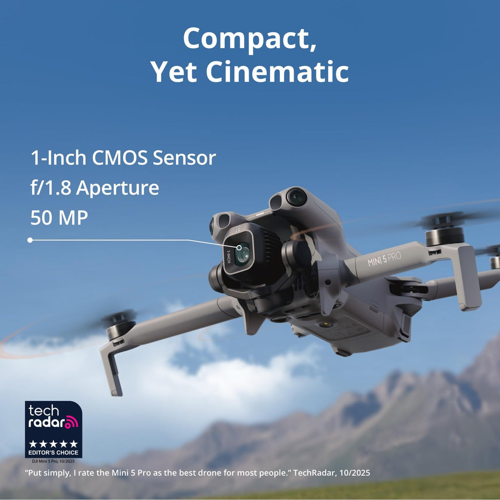 DJI Mini 5 Pro Fly More Combo With DJI RC 2, 1-Inch CMOS | 4K Drone for Beginners With Omnidirectional Obstacle Sensing, ActiveTrack 360°, 225° Gimbal Rotation, 3 Batteries