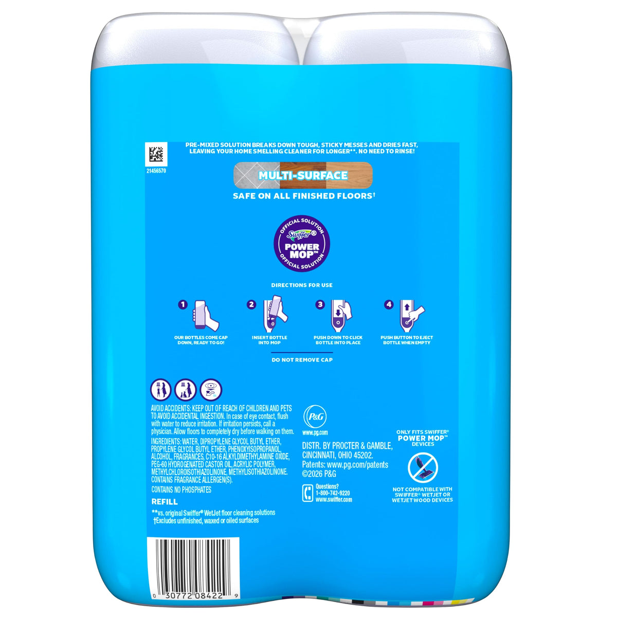 Swiffer PowerMop Liquid Floor Cleaner Refills, Solution for Power Mop, Fresh Scent, 2 Count Mopping Fluid Replacement Bottle, Spray Mops Cleaning Juice, No Bucket Needed, Multi-Surface and Wood