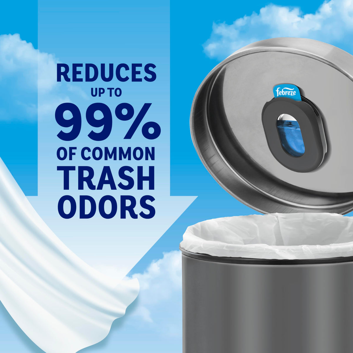 Febreze Odor Fighter, Can Air Freshener, Stick-On Deodorizer for Garbage Cans, Diaper Pails, Works with Scented Bags, Fresh Lemon and Linen & Sky Scents, 2 Holders + 2 Refills