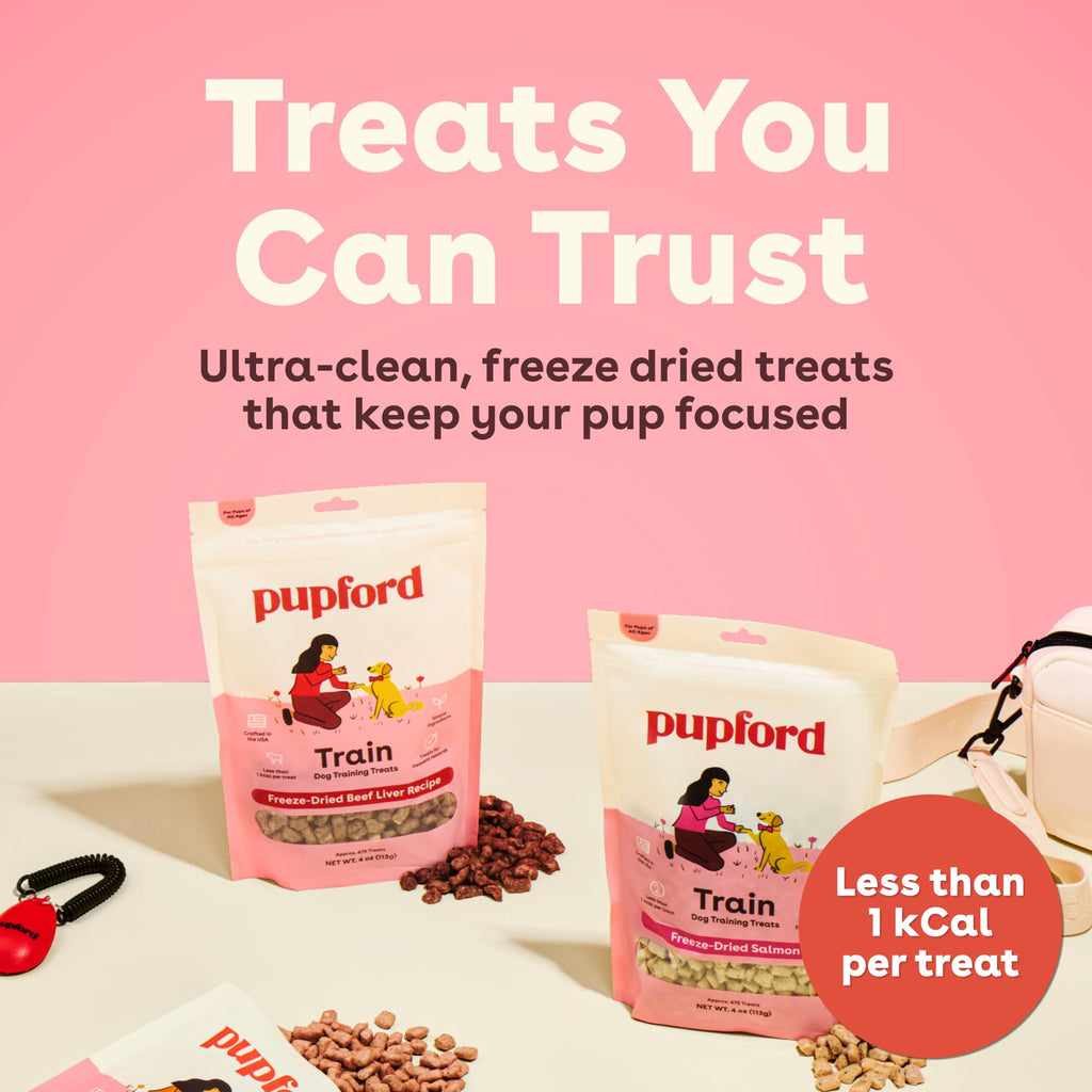 Pupford Freeze Dried Training Treats for Dogs & Puppies (Beef Liver, 4 oz) | 475+ treats per bag, Ultra low-calorie, Only 3 ingredients, All breed sizes, Mess free and bite sized, Trainer recommended