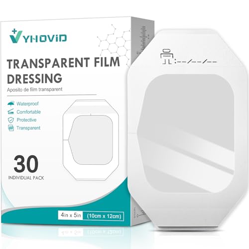 Transparent Film Dressing 4" x 4.75" Box of 30, Waterproof Bandages | Waterproof Bandages for Swimming, Showering, Wounds, Post Surgical or IV Shield, Tattoo Aftercare Bandage, Adhesive Patches