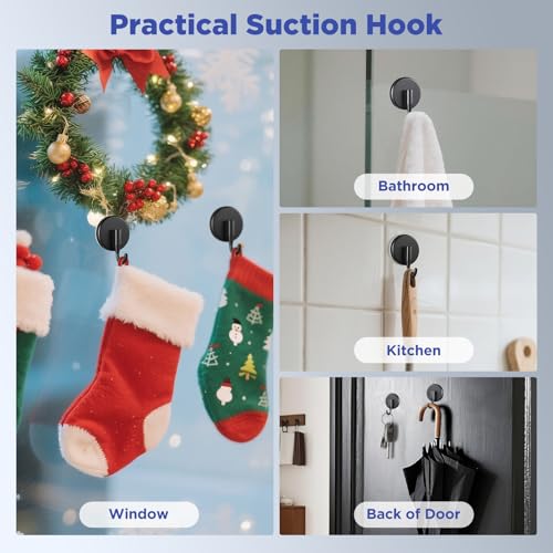 OUTXE Suction Cup Wreath Hanger, Upgraded Reef Hook | for Front Door/Glass Window/Over Door, Christmas/Thanksgiving/Halloween/July 4th/Easter/Spring/Summer/Fall (Black, 2-Pack)