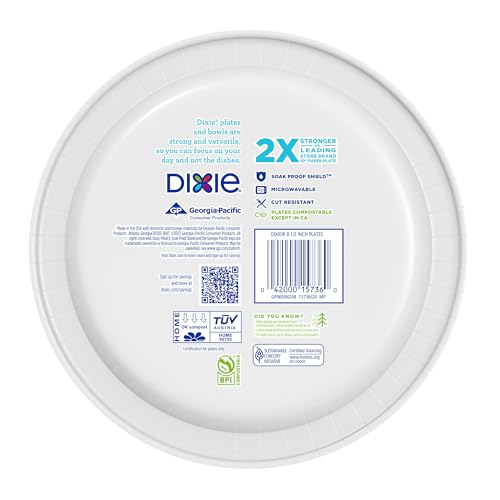 Dixie Paper Plates 8.5 Inch, 90 Count, Disposable Plates | For parties as dessert plates or snack plates, 2X stronger, small paper plates are soak-proof, cut resistant, microwave-safe