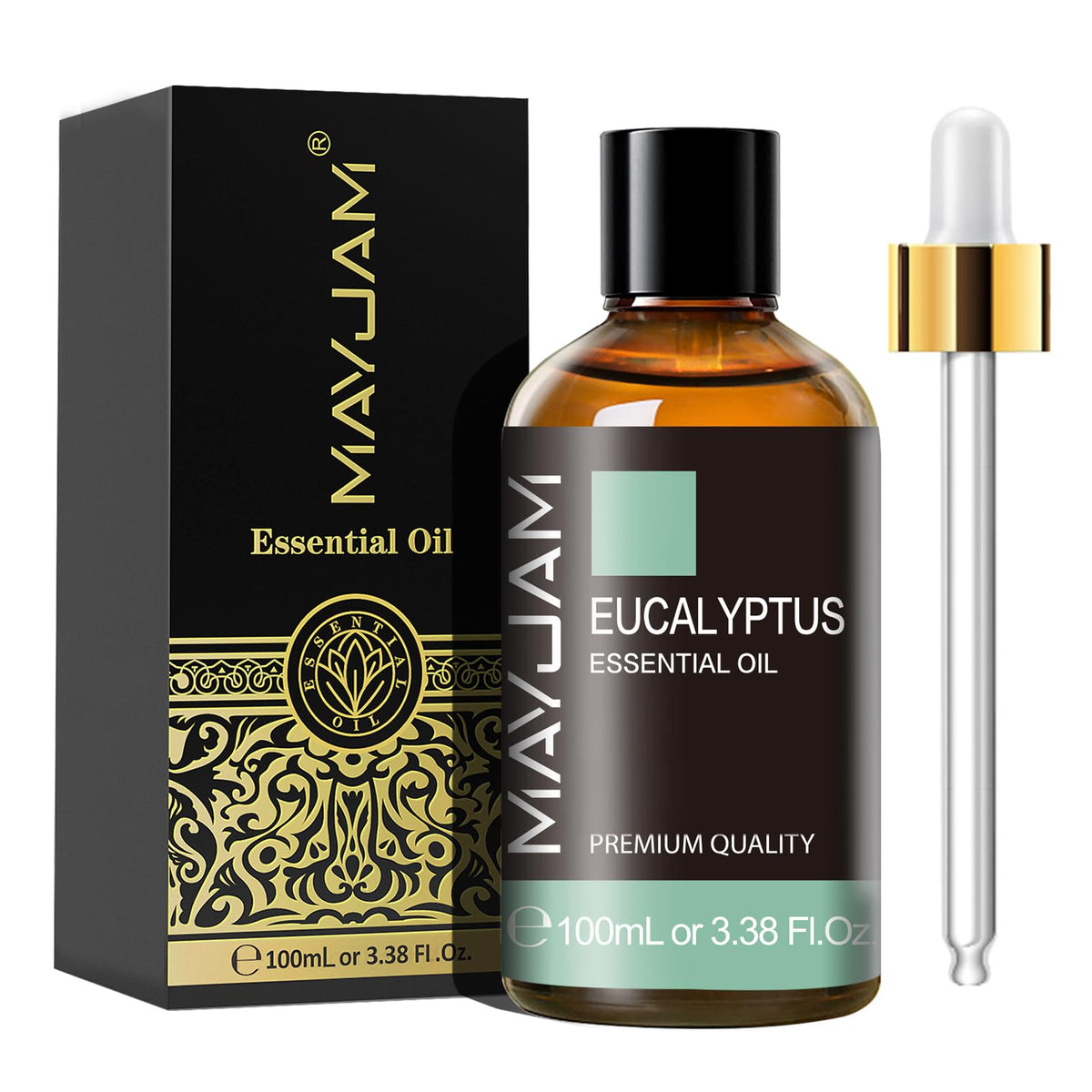 MAYJAM Eucalyptus Essential Oil 100ML - Premium Diffuser Oil | with Glass Dropper, Long Lasting Aroma, for Diffuser, Aromatherapy, Massage, Candle and Soap Making, Bedroom, Office
