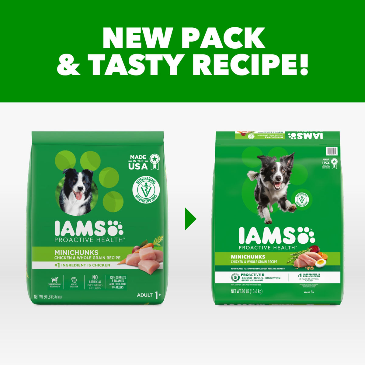 IAMS Proactive Health Adult Minichunks Dry Dog Food, Chicken, 30 lb | Real chicken #1 ingredient, no fillers, natural fiber & prebiotics, Omega-6 fatty acids, antioxidants for immune support