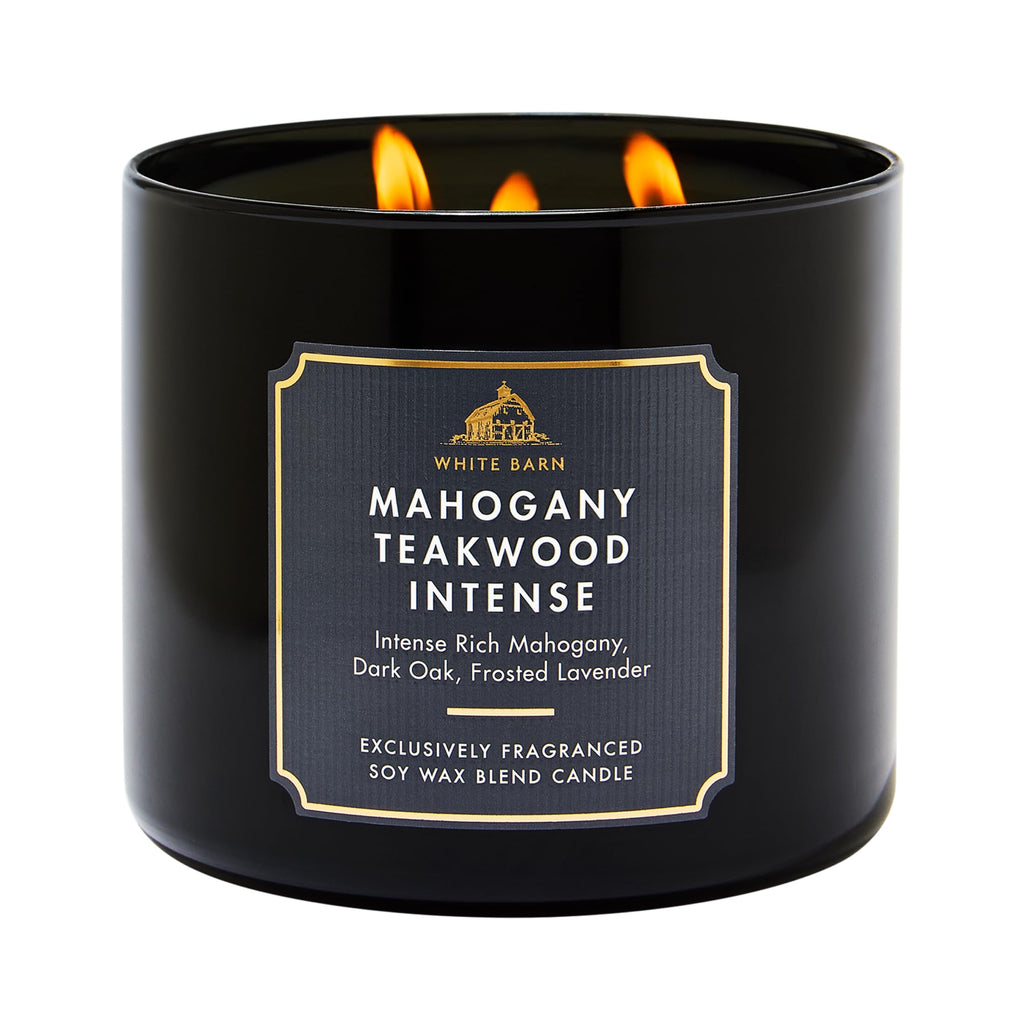 Bath & Body Works 3-Wick Candle, Mahogany Teakwood Intense, Soy Wax Blend | Room-Filling Warm Home Scent with Strong Throw, Exclusively Fragranced Soy Wax Blend, Burns Up to 45 Hours, Great Gift